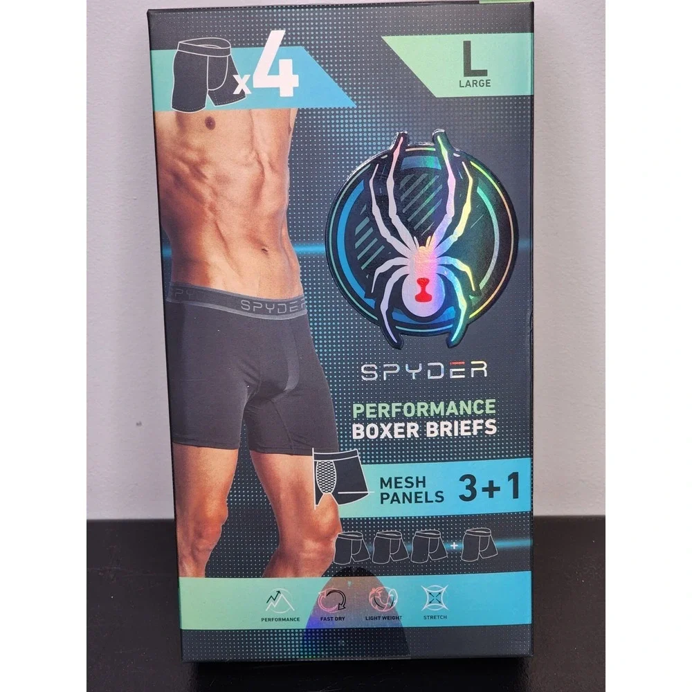 Spyder Performance Boxer Briefs Men's Large Green Blue Teal Red Black 4 Pack NIB